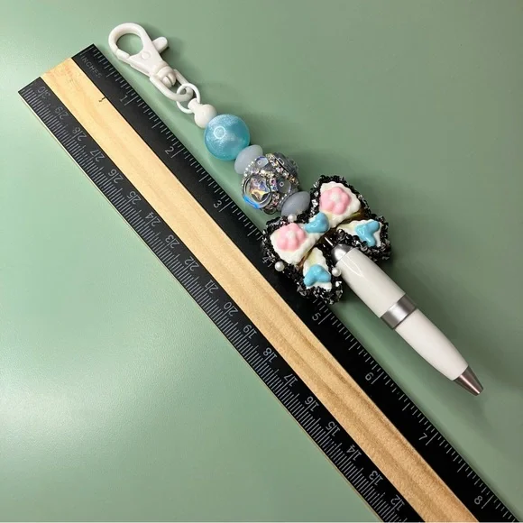 Fancy Handpainted Bow Handmade Beaded Keychain Pen - Picture 6 of 6